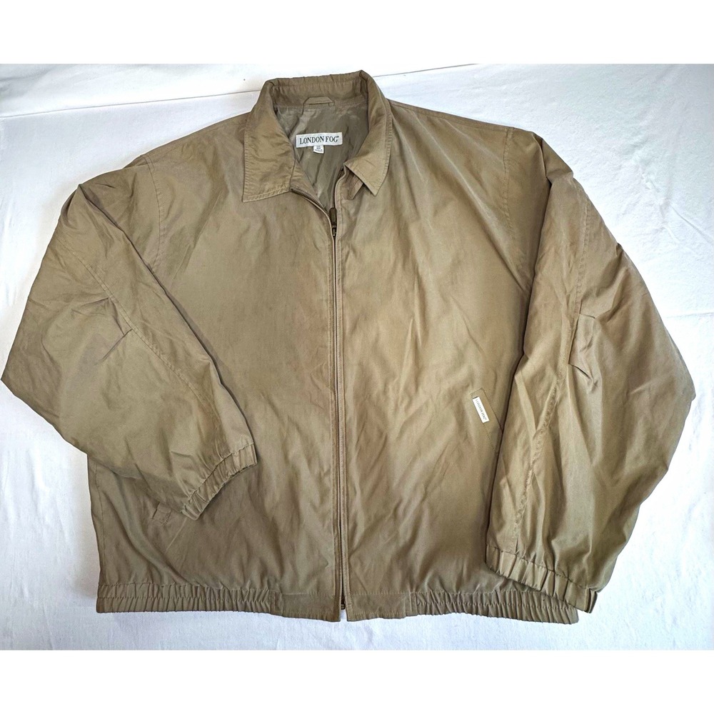 Vintage London Fog Men's Tan Lined Full Zip Windbreaker Jacket 2XL Regular